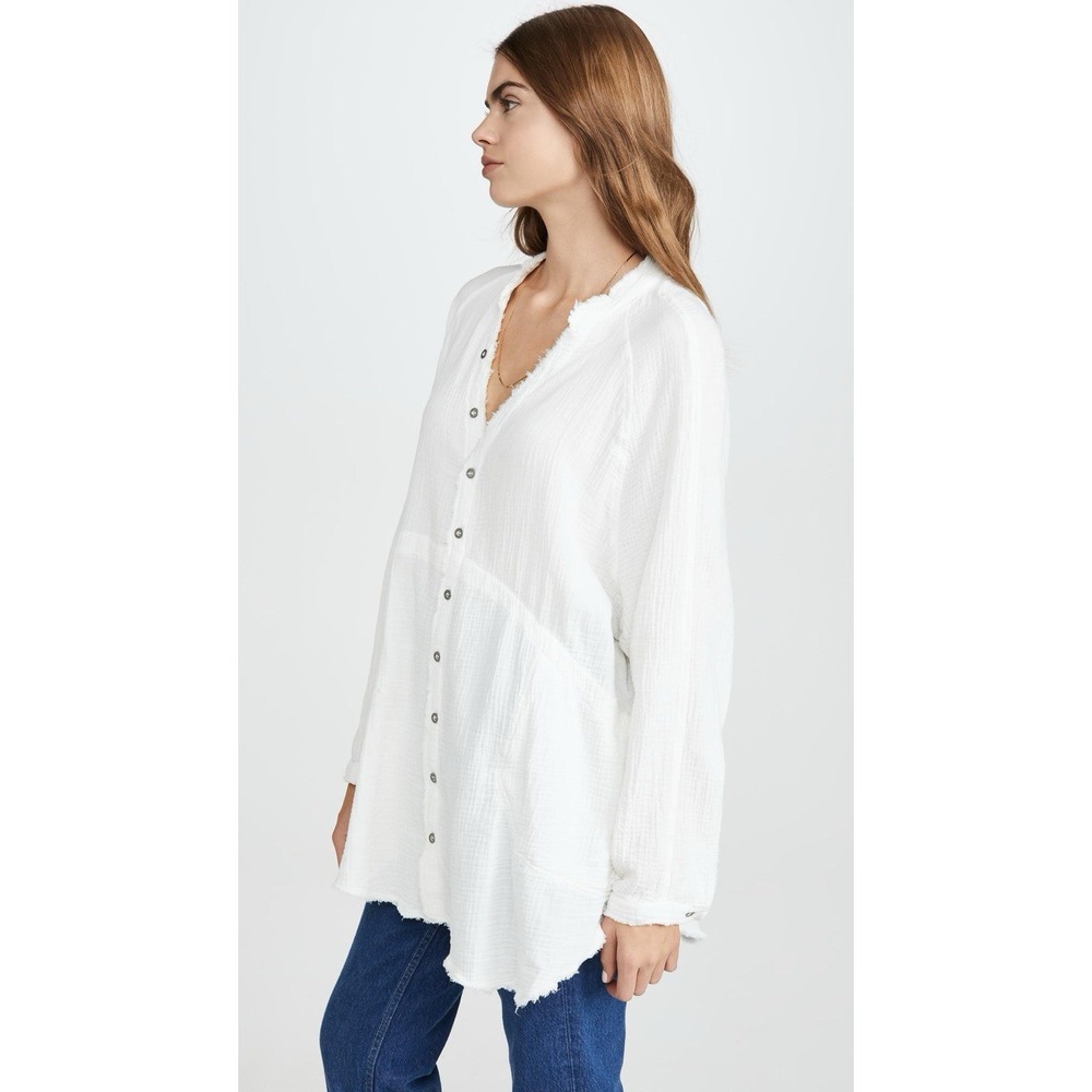 We The Free Free People White Cotton Button Up Blouse Size XL Gauze Shirt - Picture 3 of 8
